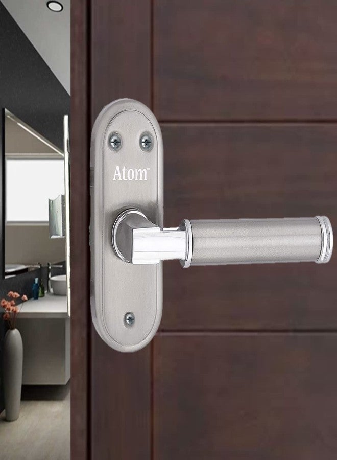 Atom Stainless Steel Bathroom Door Lock, Mortise Door Handle with Baby Latch Lock, Silver Satin Finish, Keyless, Bathroom Lockset for Door, Balcony Toilet Washroom, Skoda-Bl - Image 1